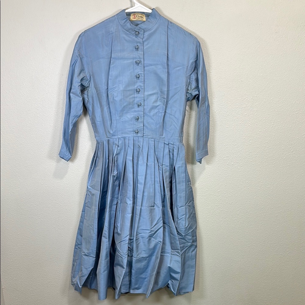 Betty Clemo vintage 60s Blue Button-Up Women's Dress made in Hong Kong HTF